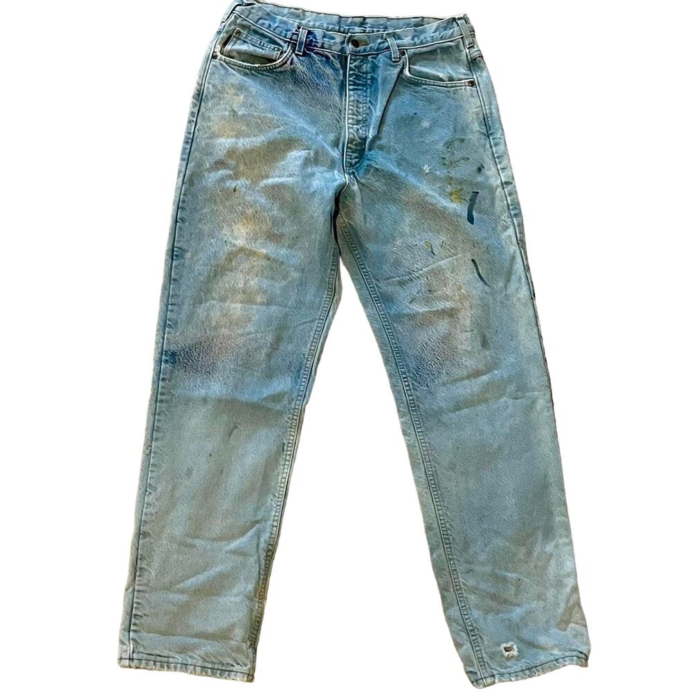 Vintage Y2K Carhartt Distressed Flannel Lined 2003 Denim Jeans Adult 36x34